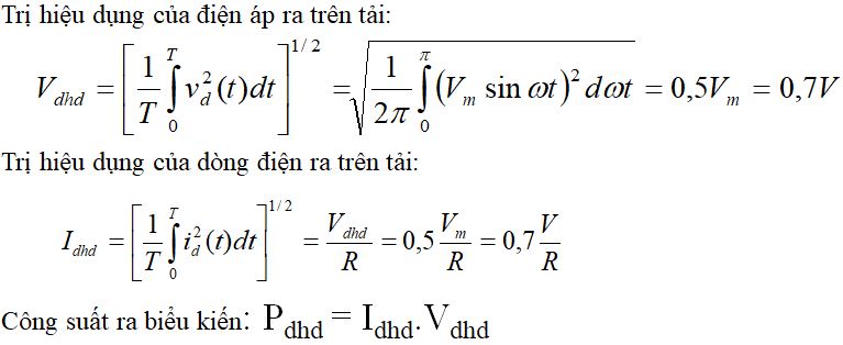 Công thức tính cho mạch chỉnh lưu nửa chu kỳ tải thuần trở - 2